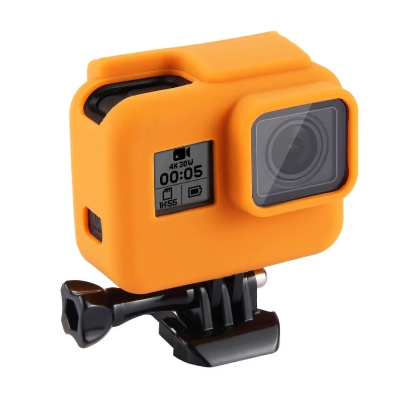 Orange PULUZ чехол мягкий чехол сумка для экшн-камеры GoPro HERO 7/6/5 мягким чёрным силиконовым ремешком, Защитный чехол для спортивной экшн-камеры Go Pro Hero7 Hero6 Hero5 Hero2018 рамка - Цвет: Orange