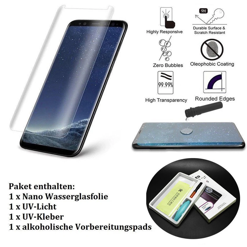 Полностью УФ клей жидкое Закаленное стекло протектор экрана для Samsung Galaxy Note8 Note9 S9