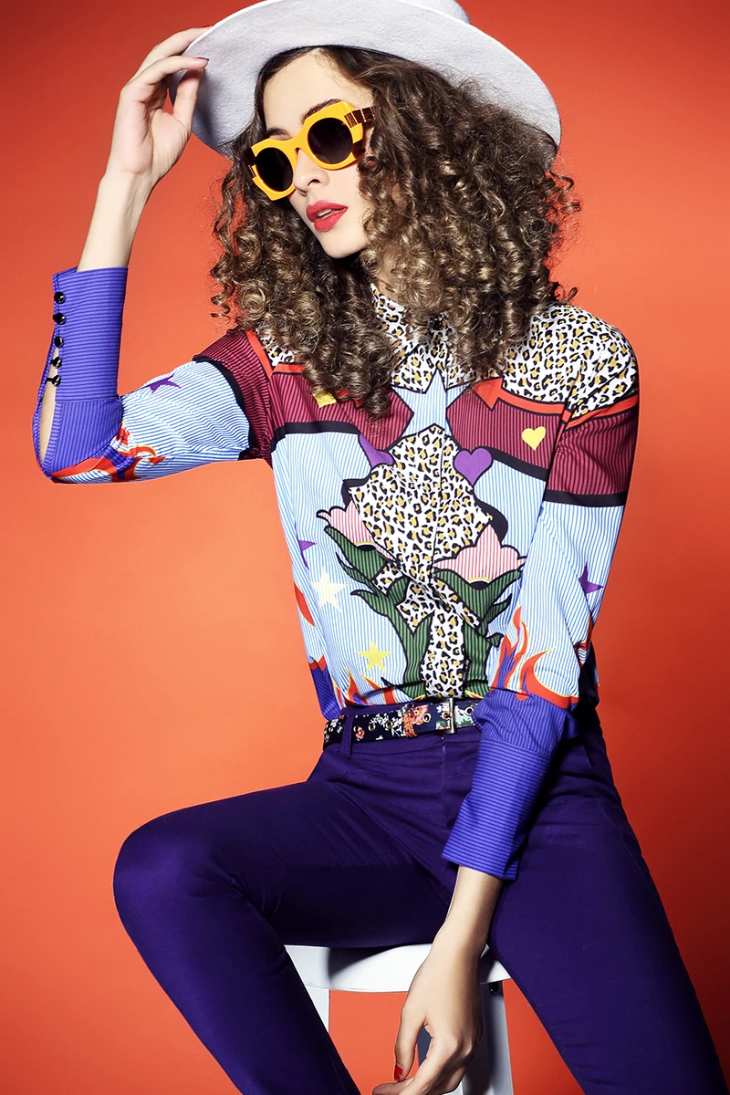 

Nice Basic Shirt Female long-sleeve Autumn And Winter Slim all-match turn-down Collar Fashion Shirt Print