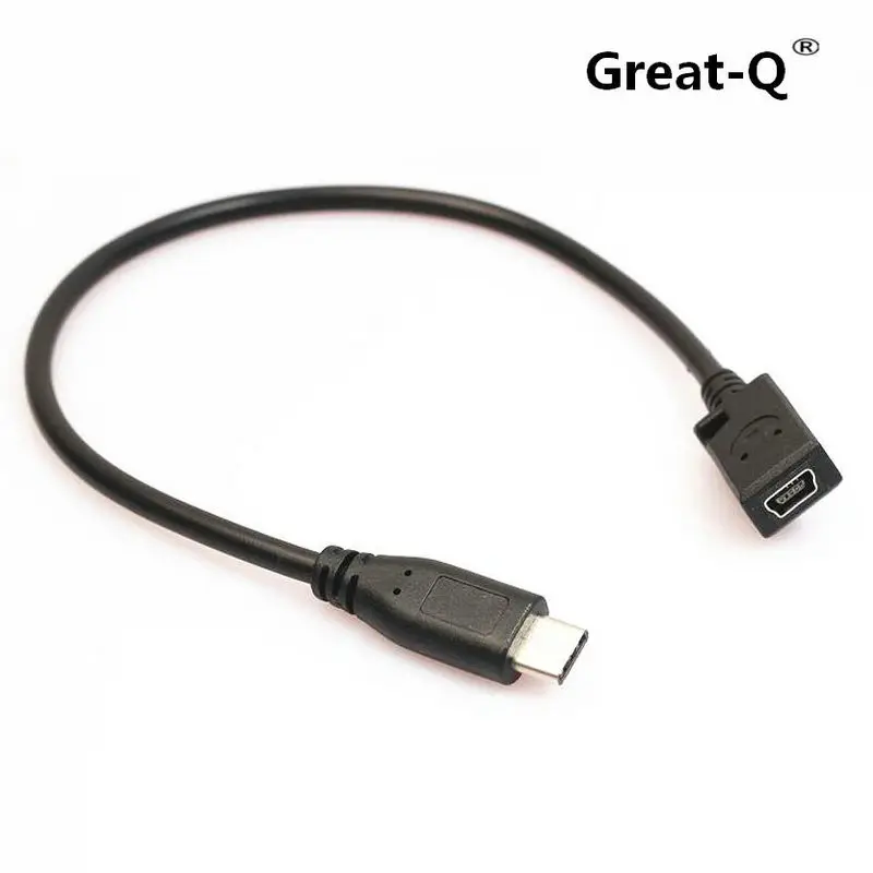 Great Q 25 см USB3.1 Type C штекер Mini USB 2 0 5Pin Женский кабель для передачи данных Тип c шнур Nexus