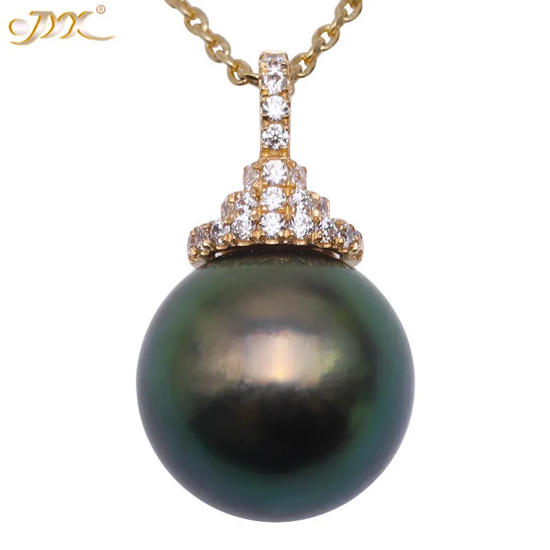 

JYX изысканное ожерелье с морским жемчугом 14 К золото AAA Качество 12,5 мм павлин-зеленый Tahitian Жемчужное ожерелье 18 "подарок для женщин