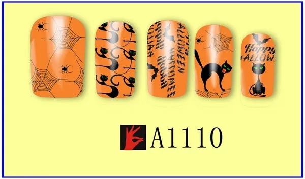 12 упак./лот переводка NAIL ART наклейки на ногти татуировки слайдера полное покрытие Хэллоуин Сова призрак вампира A1105-1116