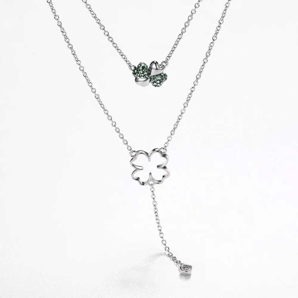 LEKANI Crystals From Swarovski Classic Clover Pendant Necklaces For Women Wedding Gifts 925 Silver Fine Double Chain Choker | Украшения и