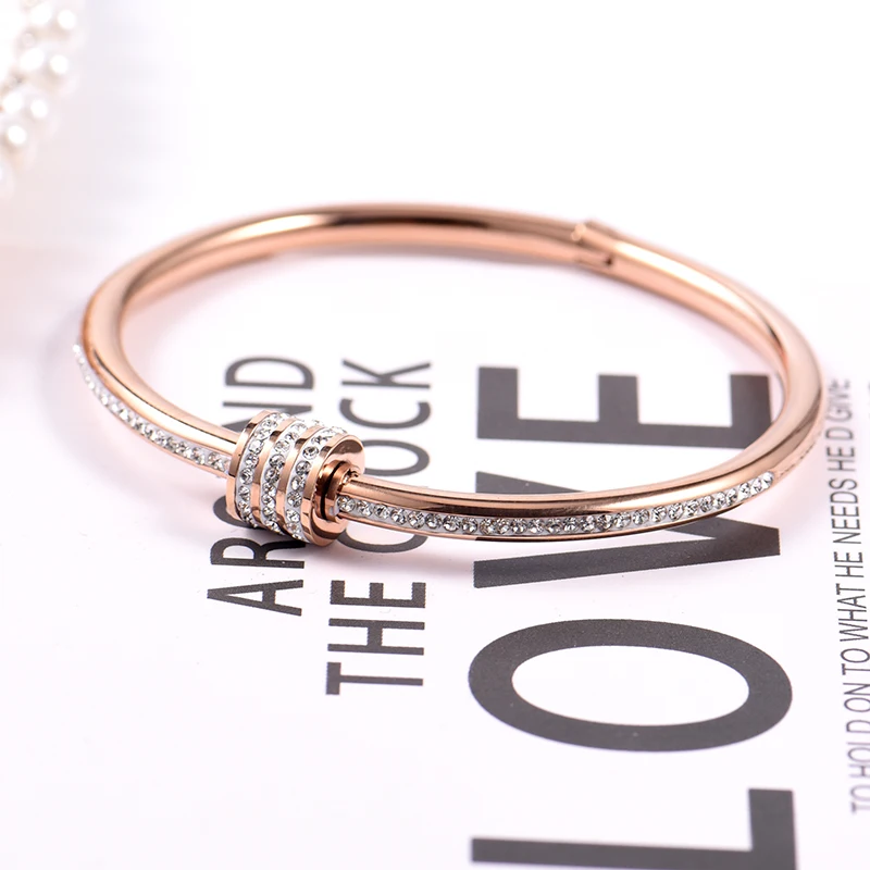 Elegant Simple Rhinestone Gold Bracelet Dropshipped Women Stainless Steel Bangle Charms Crystal Jewelry | Украшения и аксессуары