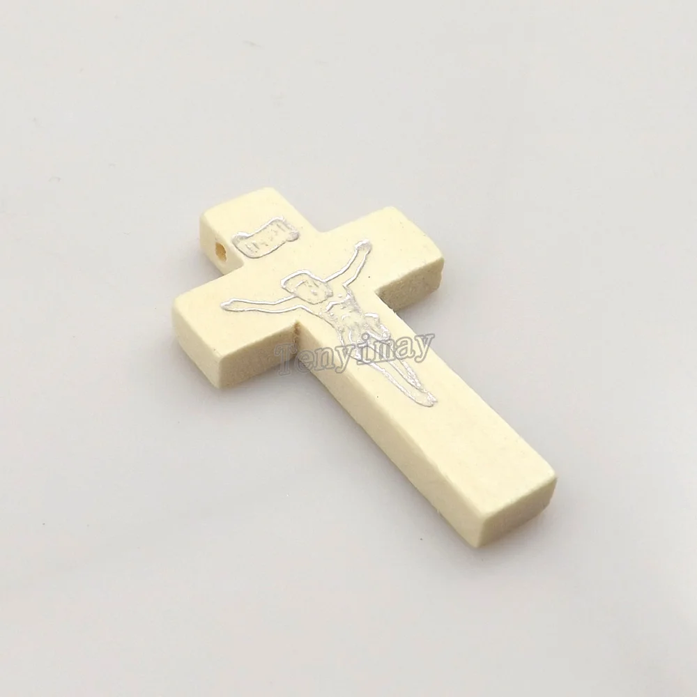 

100pcs/lot Carved INRI Jesus White Color Wood Cross Pendant For DIY 42x15x5mm