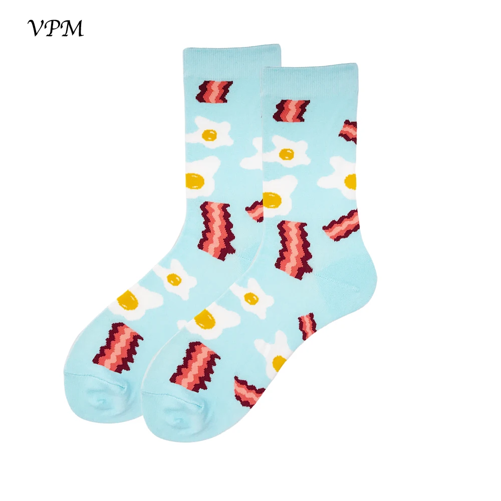 Слоновая кость VPM/два больших размера, женские и мужские носки, 85% хлопок, цветные, забавные, Harajuku, яйцо, фламинго, инопланетянин, суши, зуб, ПУ, гамбургер, носки - Цвет: Слоновая кость