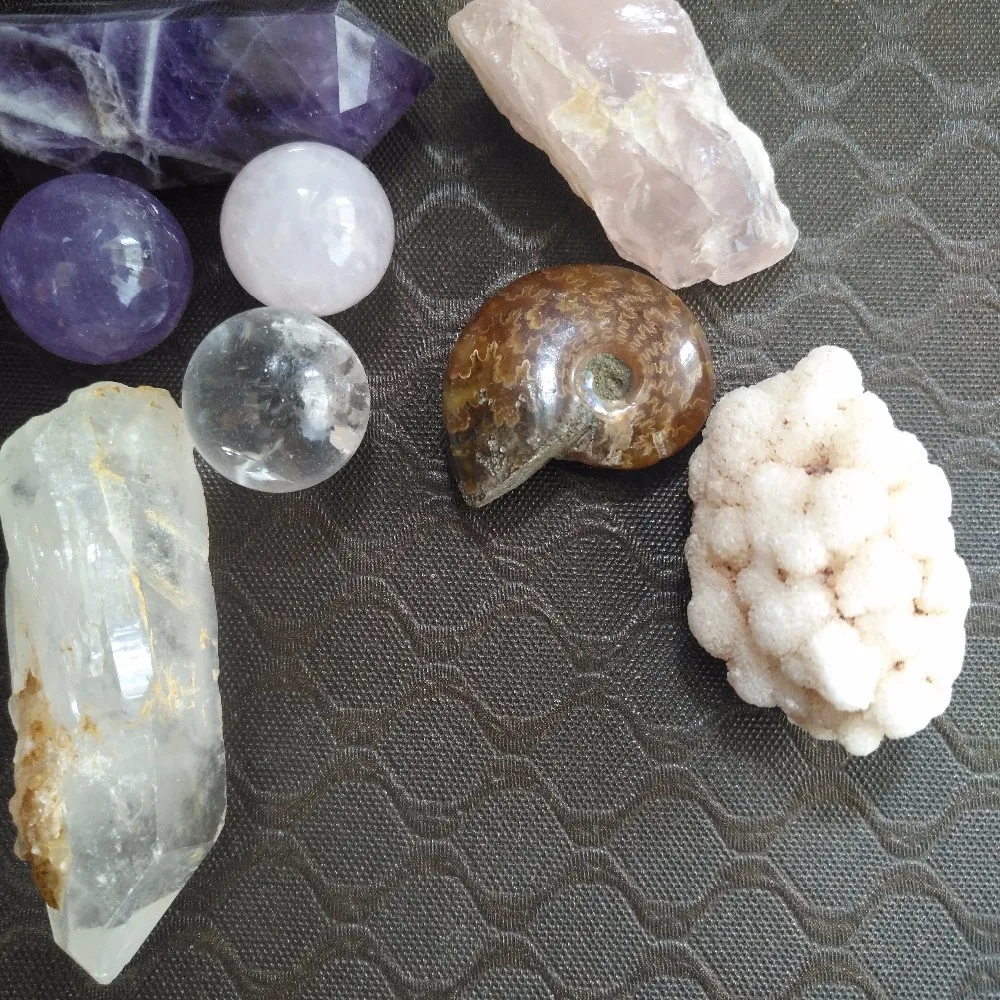 

8pcs Natural quartz crystal specimen wand ball fossil
