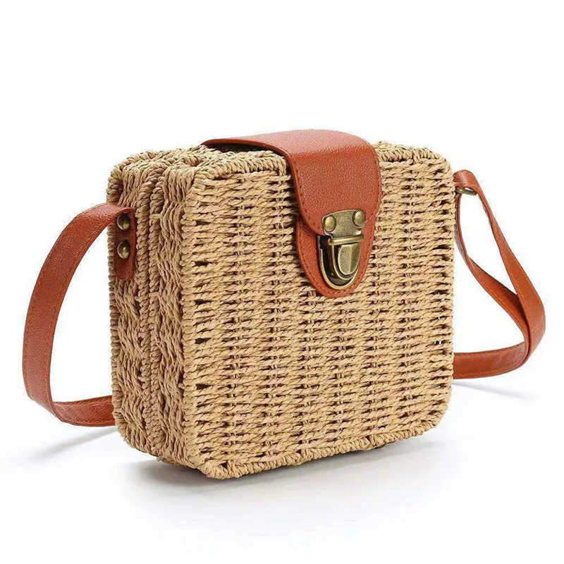 

New 2019 Fashion Women Girl Rattan Straw Bag Woven Square Handbag Crossbody Beach Summer Shoulder Bags