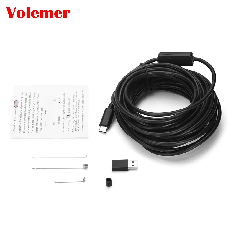 Volemer автомобильный бороскоп 5 мм 1 M/3m/5 M/7 M/10 M 6LED USB TYPE-C Порты и разъёмы для