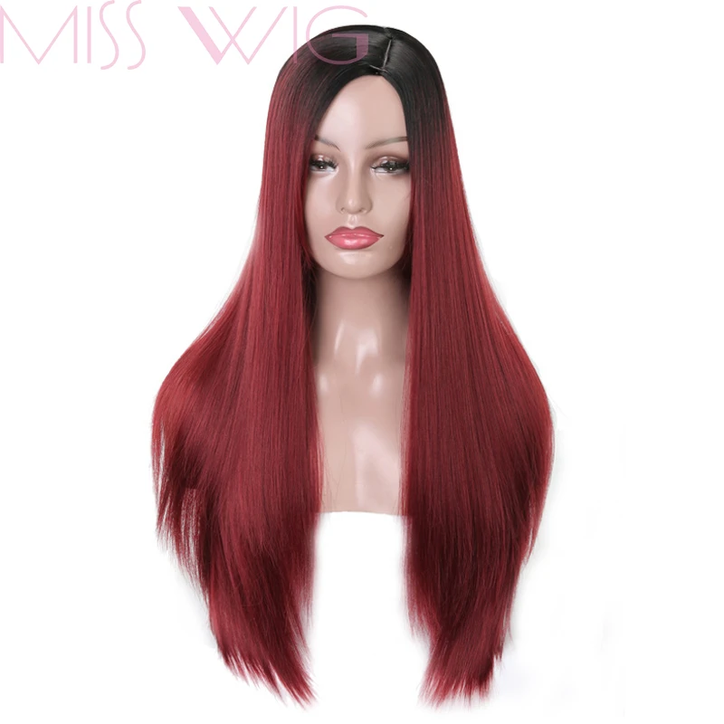 Miss wig Ombre Синий прямой Длинные Синтетические парики для женщин черный красный 24