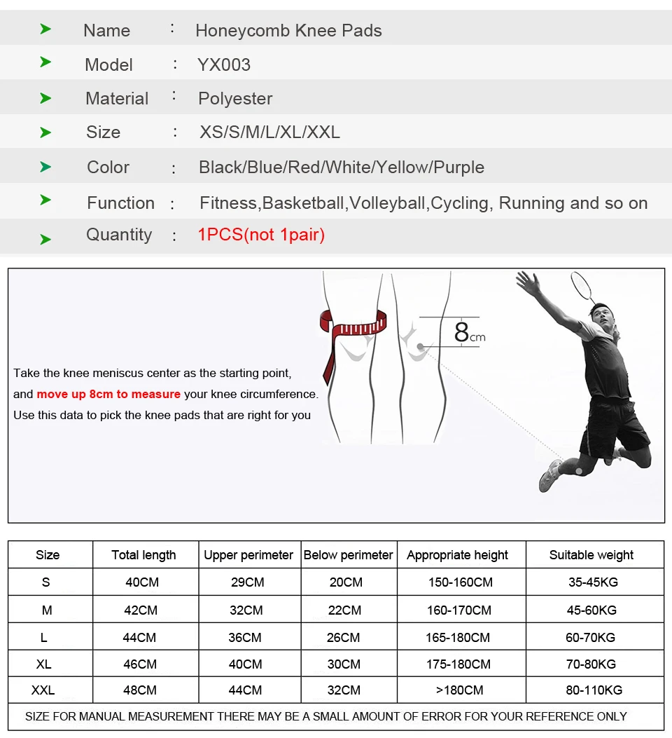 

1PCS Honeycomb Knee Pads Sleeve Basketball Brace Elastic Kneepad Protective Gear Patella Foam Support Volleyball Support