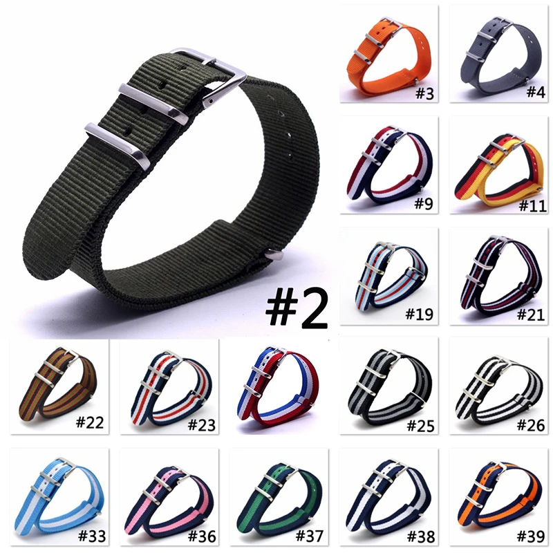 

1pcs Nato Strap Fabric Watch band 20mm Stainless Buckle Multi Color Pin Nylon watch straps Watch Bracelet