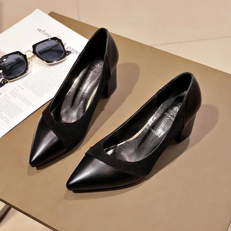 Тонкие туфли женский 2019 Весенняя Новинка темперамент Толстые со Средний и