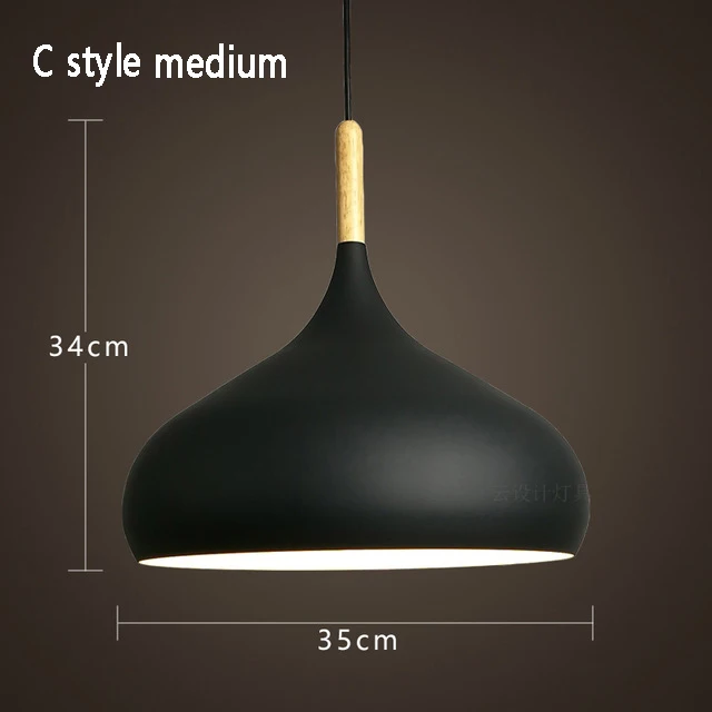 C medium black Подвесной светильник в скандинавском стиле s E27, подвесной светильник, светильник для бара, кафе, ресторана, для декора, лофт, дерево, алюминиевый абажур, подвесной светильник s - Цвет корпуса: C medium black