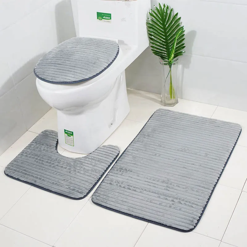 grey stripe 3 шт./компл. полосатый 3D для ванной на нескользящей подошве коврики для туалета Набор ковриков мягкие абсорбирующие Ванная комната ковролин для унитаза крышка Накладка на унитаз - Цвет: grey stripe