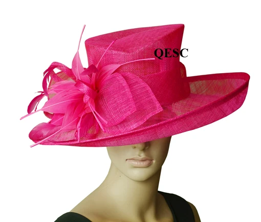 Новая ярко-розовая Женская шляпка с большими полями Свадебная вуалетка Кентукки