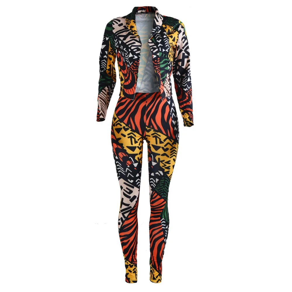 Women fashion digital printing flower Leisure suit Coat + pants set