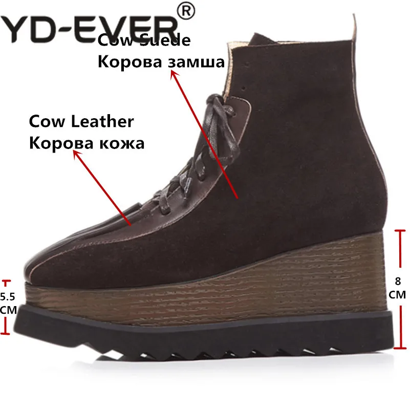 Yd-ever Новинка 2019 года женская обувь на танкетке из коровьей замши высоком каблуке