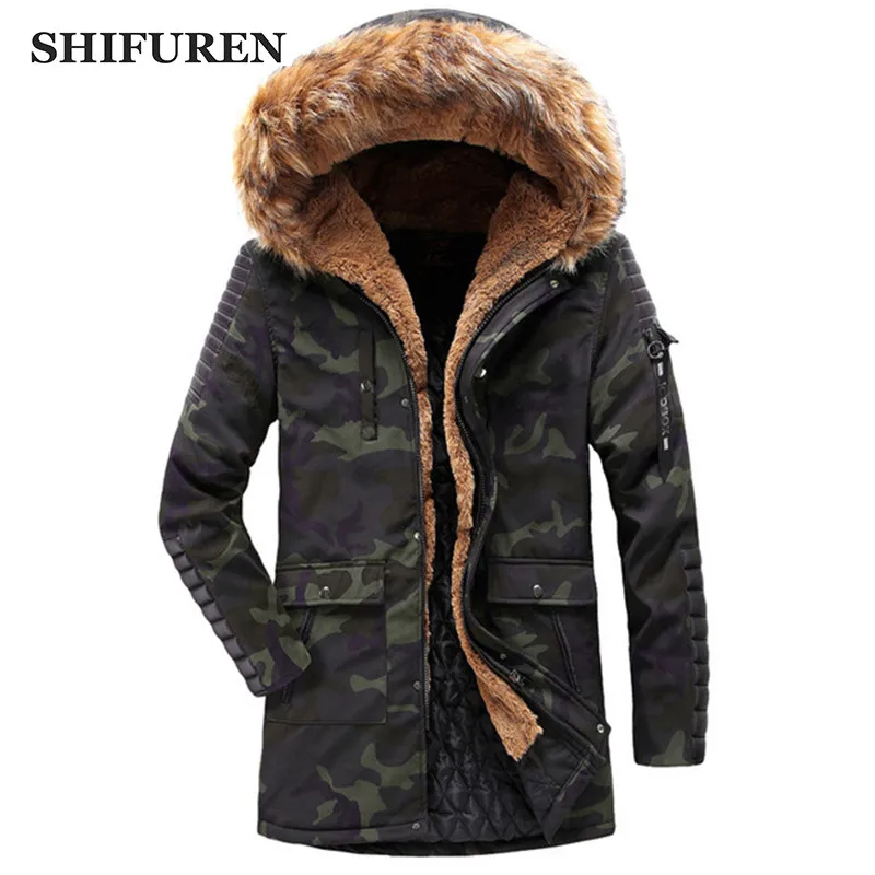 Мужская парка с меховым капюшоном SHIFUREN длинная теплая на каждый день размер XS-XXL