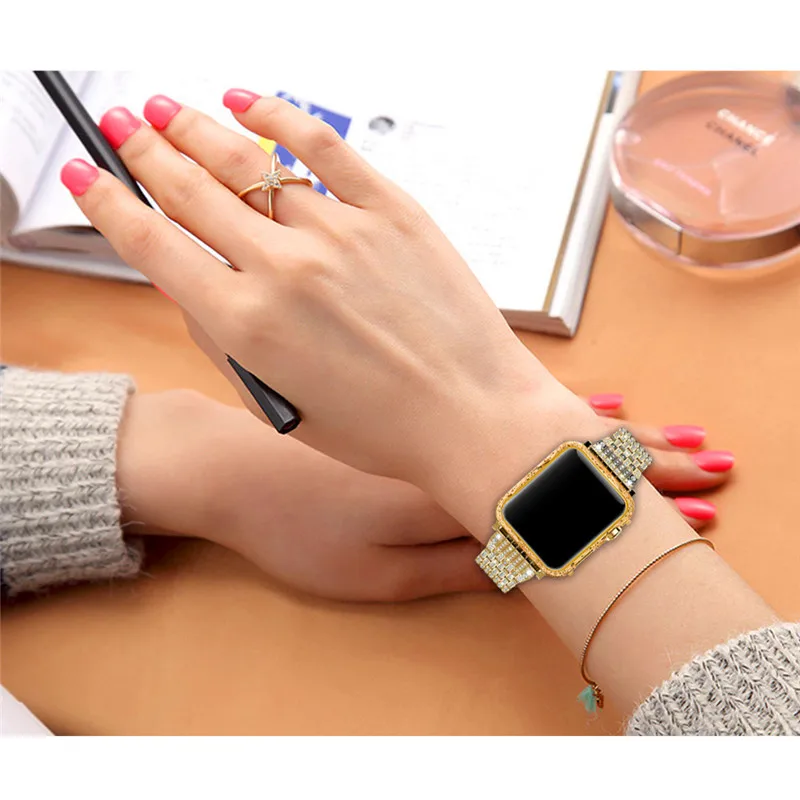 Чехол из нержавеющей стали с бриллиантами чехол для Apple Watch 42/38 мм защитный