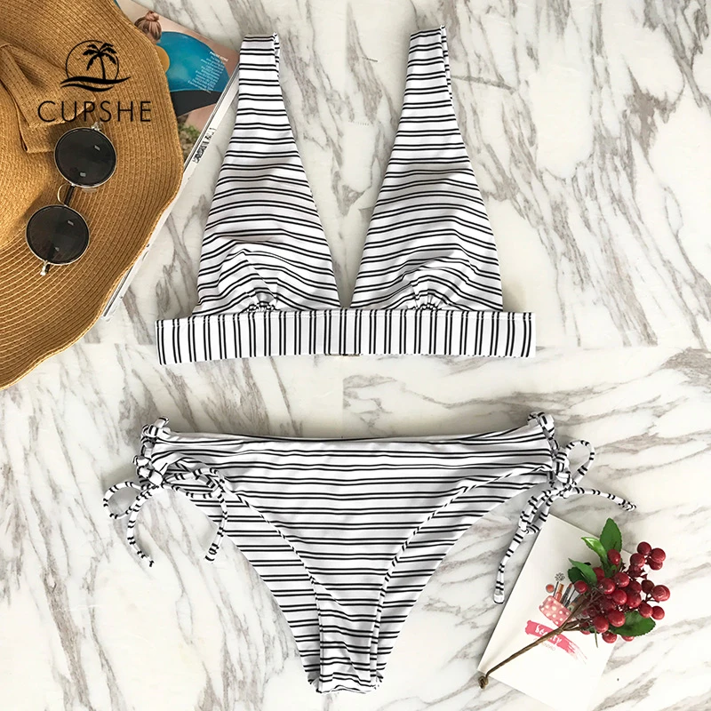 CUPSHE Out Of The Ordinary Stripe комплект бикини для женщин сексуальный с крючками сзади