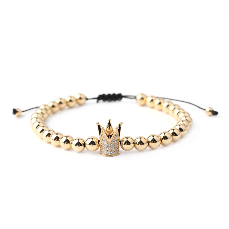 

Crown Men Women Bracelets Pure Gold Color Beaded Braiding Fashion Jewelry Extended Bracelet MBC41