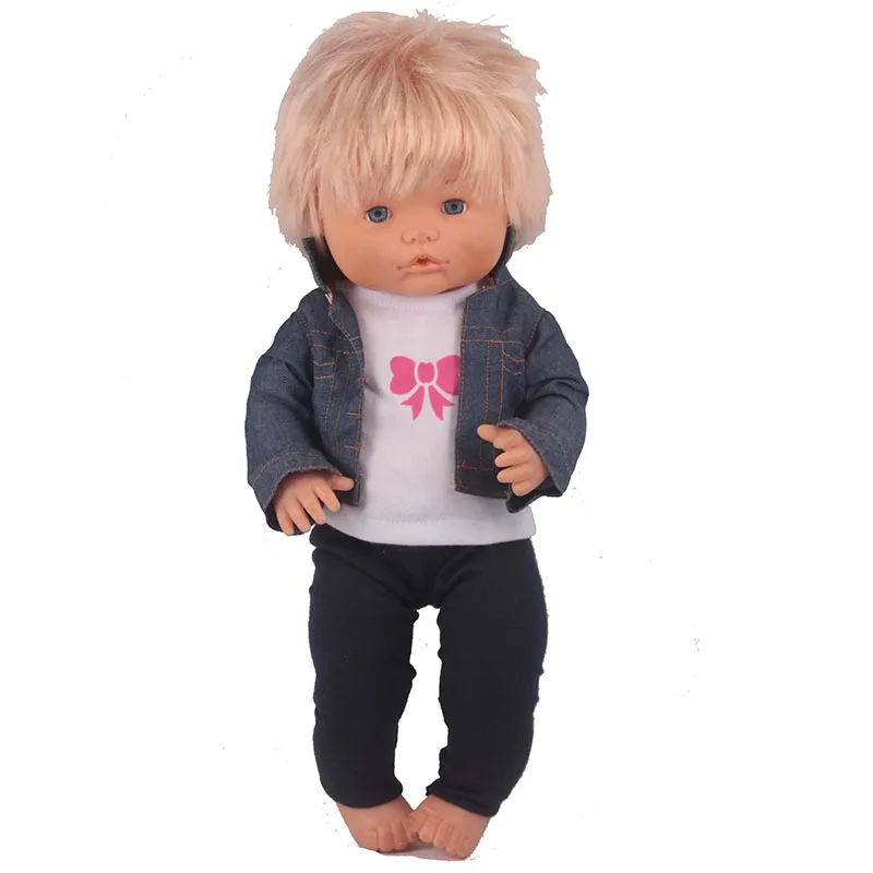Одежда для кукол размер 41 см джинсовая куртка Nenuco Doll y su Hermanita 3 в 1 белая футболка