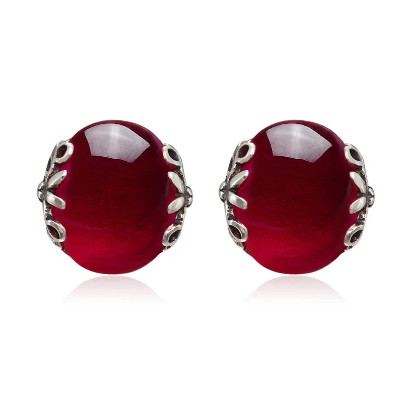 

Natural semi-precious stones 925 Sterling silver women's fashion atmosphere red Simple circular party Onyx girlfriend gift