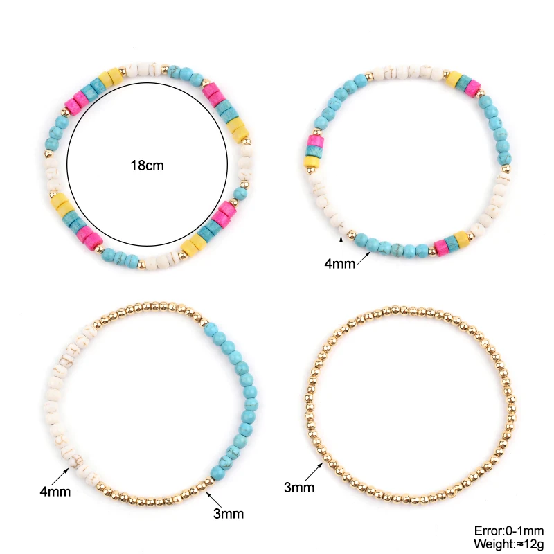 4 Pcs/Set Multilayer Elastic Casual Womens Bracelets Cute Tiny Natural Turquoises Stone Plastic Beads Femme BCSET291 | Украшения и