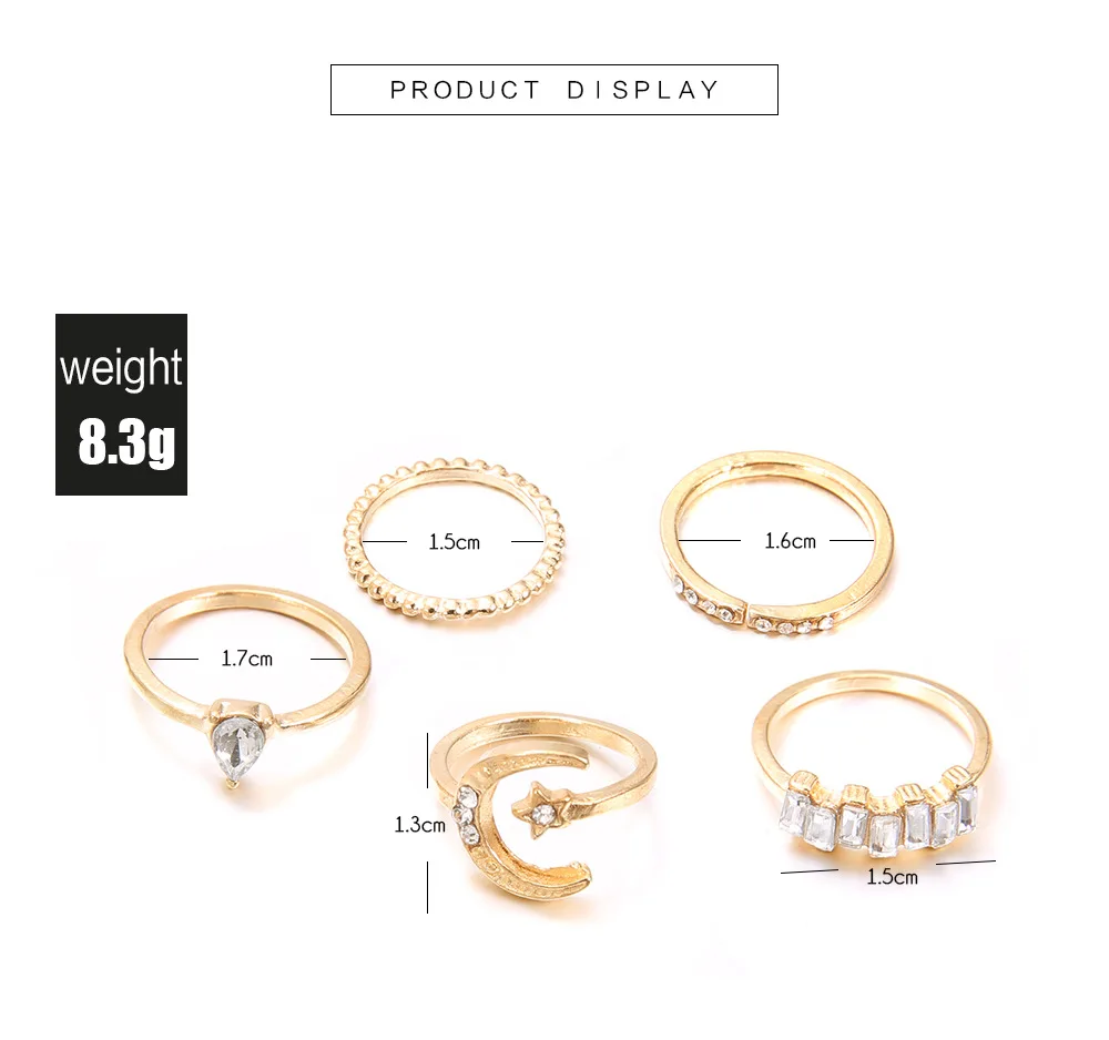 5 шт./компл. богемный Цирконий Луна Звезда миди набор колец для женщин винтажные