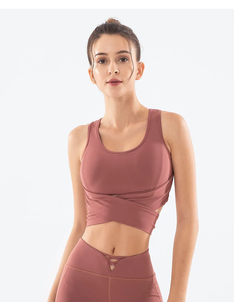 Imlario Flowy Strap Tie Athletic Fitness Bra Open Back Women Gym Bodybuilding BrasTank High Impact Aerial Yoga Dance Crop Top