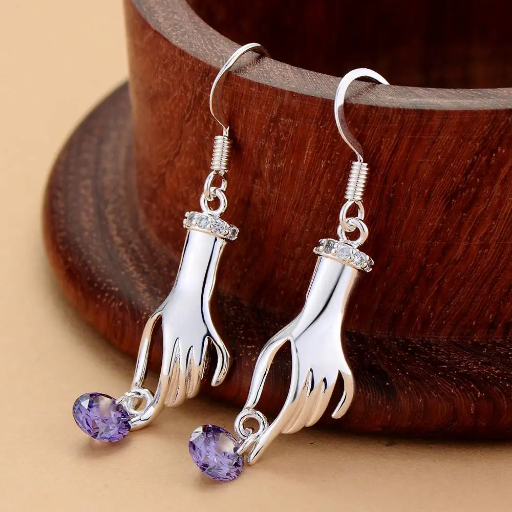 palm purple zircon high quality free shipping Silver Earrings for women fashion jewelry earrings /GAWPCAXK PKKWZEAP | Украшения и