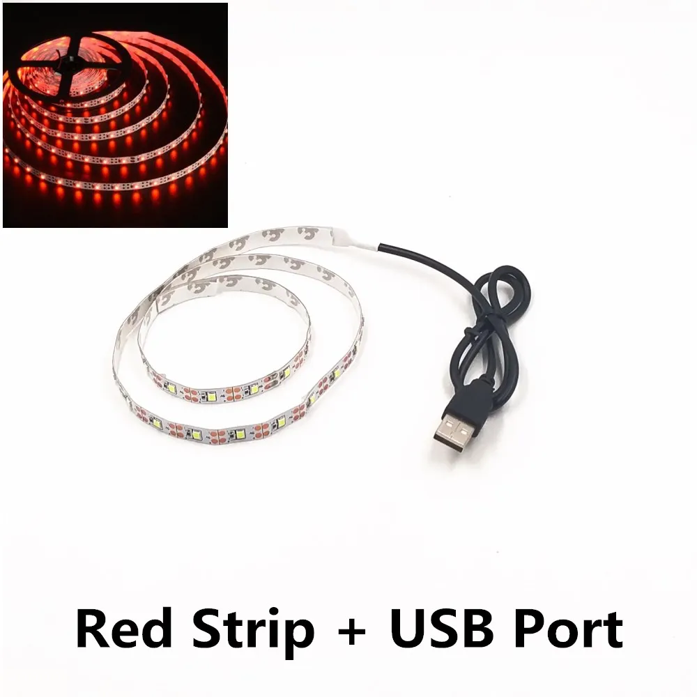 Red 5 м USB Светодиодная лента 5 в 3528 1 м 5 м теплый холодный белый розовый зеленый синий красный SMD лента потолочный светильник водонепроницаемый - Испускаемый цвет: Red