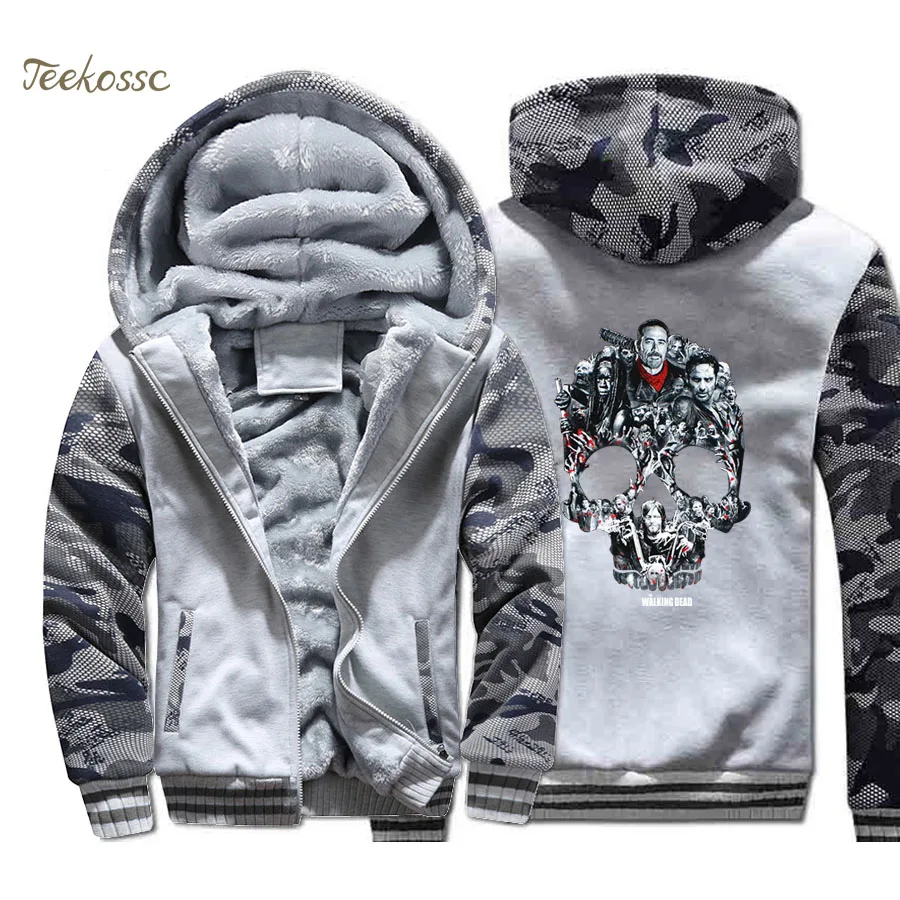 

Walking Dead Hoodie Men Hip Hop Skull Montage Hooded Sweatshirt Coat 2020 Winter Warm Fleece Thick Jacket Punk Brand Streetwear