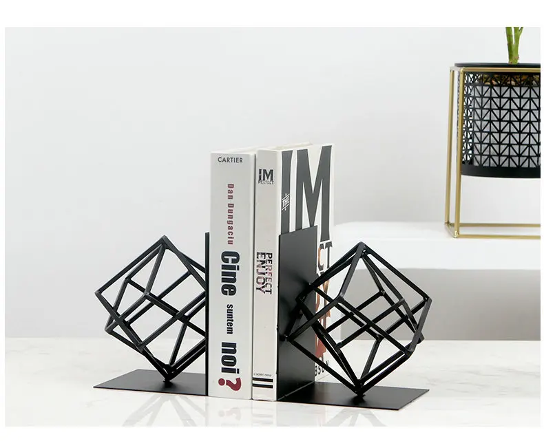 Креативная Мода Металлические концы для книг черная геометрическая форма Подставка для книг украшение для дома и офиса стол органайзер книжная полка держатель