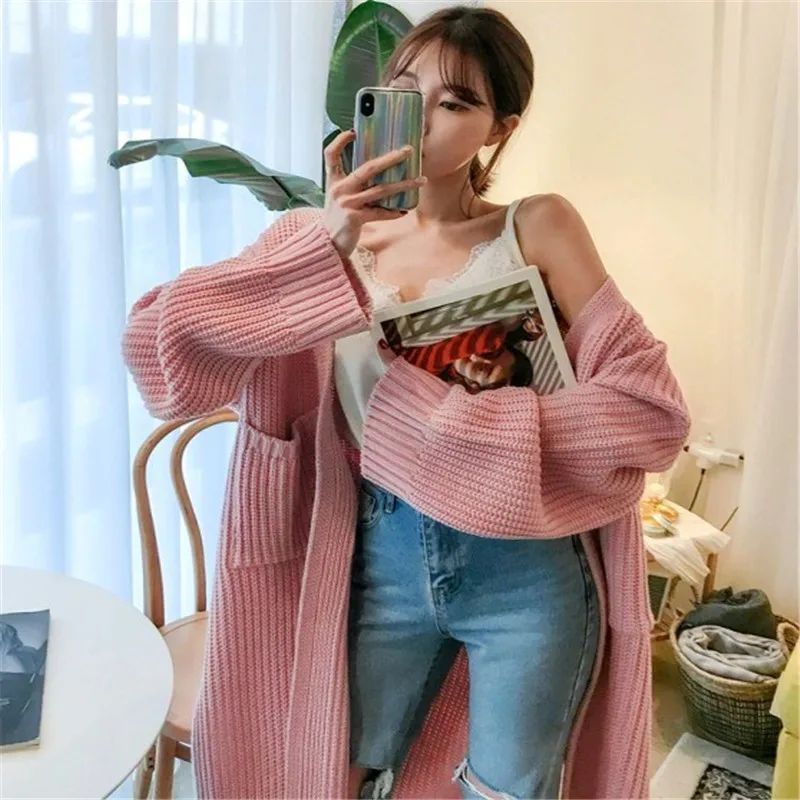 Korean Fashion Women Sweater Cardigan Autumn Winter Long Sweaters Coats Woman Solid 2019 |