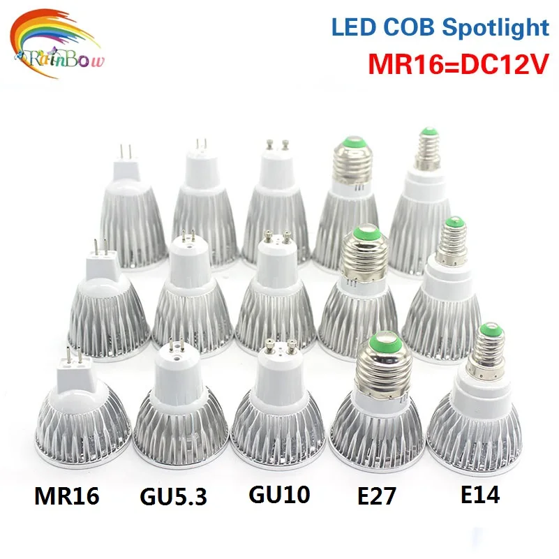 E14 LED cob прожектор 9 Вт 12 15 Светодиодная лампа E27 GU10 GU5.3 AC85 to 265 в MR16 DC В точечная Bombillas
