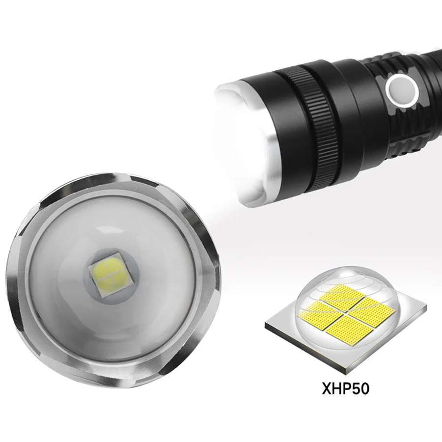 P50 XHP50 светодиодный фонарик Micro USB Перезаряжаемый зум Тактический 26650 18650 батарея