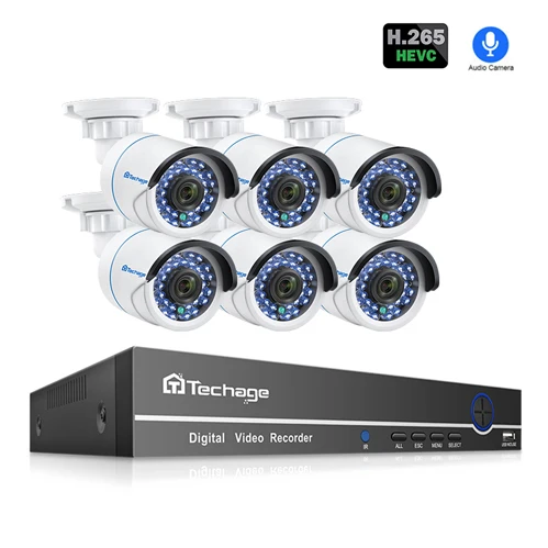 8CH NVR 6 Cameras Techage 8CH 1080P H.265 POE ip-камера NVR система 2MP аудио запись звука CCTV комплект видеонаблюдения IR Cut DIY комплект домашней безопасности - Цвет: 8CH NVR 6 Cameras