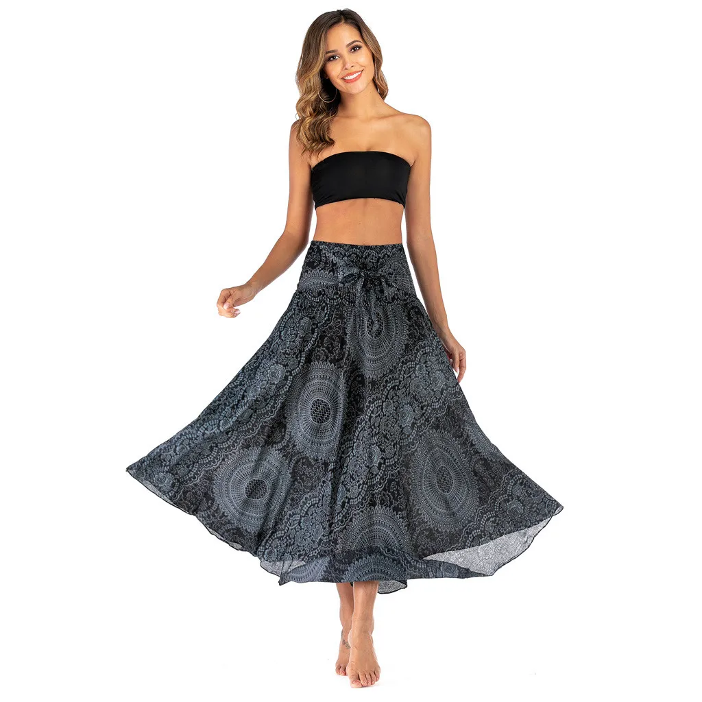 Gypsy Boho юбки женские летние длинные хиппи юбки богемные цветы эластичный пояс цветочные Холтер Юбка faldas largas mujer bohemia