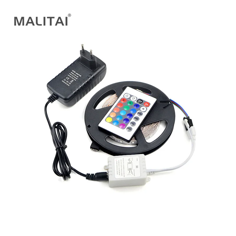 1 рулон RGB 5 м 3528 SMD Светодиодная лента 300 светодиодов 12 В 3A адаптер 24 клавиши пульт