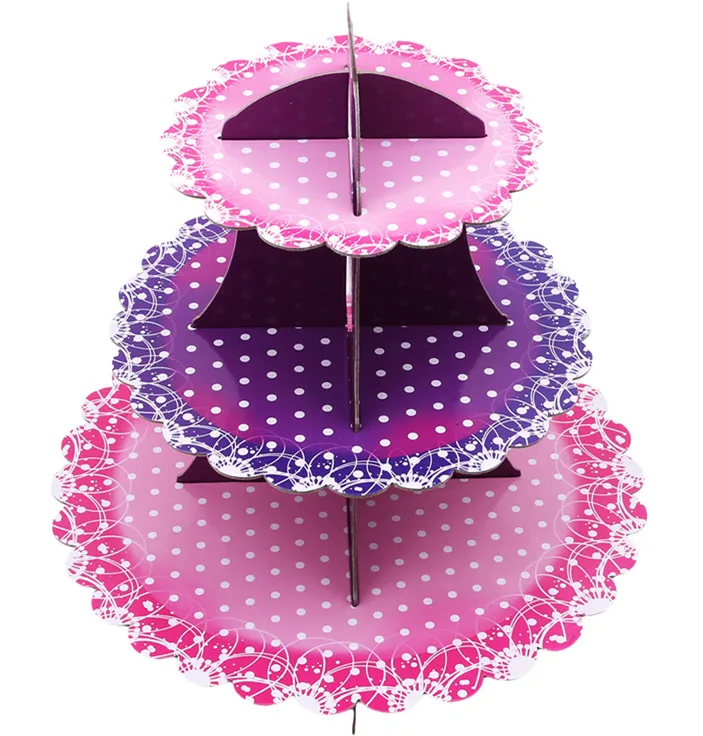 Purple Lace 3 Слои Бумага круглые чашки торт подставка держатель стакана одежда для свадьбы, Дня Рождения Аксессуары события десерт Sugarcrafts д Дисплей стойки - Цвет: Purple Lace