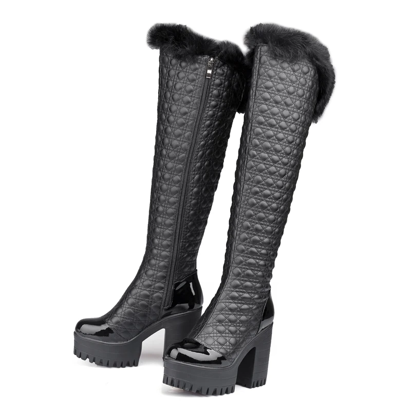 Женские зимние сапоги до колена из кожи с натуральным лицевым покрытием и