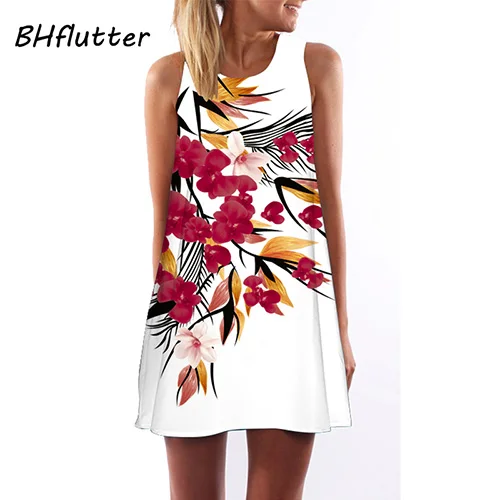picture color BHflutter, женское платье, новинка, Летний стиль, короткое платье, цветочный принт, повседневное, для женщин, шифон, платья, бохо, пляжные платья, Vestidos - Цвет: picture color