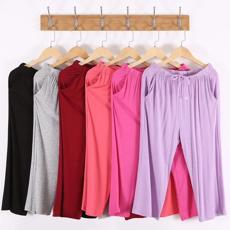 Summer Calf-Length Pants Casual Homewear Pant For Women High Elastic Pant Women's Modal Cotton  Drawstring Fashion Big Size 5XL