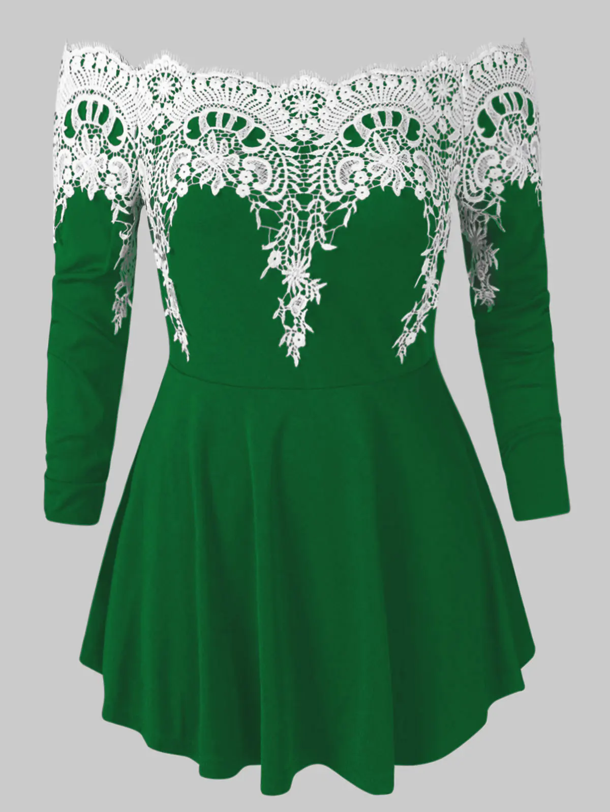 Shamrock Green Wipalo размера плюс Кружевная футболка с открытыми плечами Женская Повседневная футболка с вырезом лодочкой и длинным рукавом кружевная Лоскутная футболка Осенняя женская одежда 5XL - Цвет: Shamrock Green