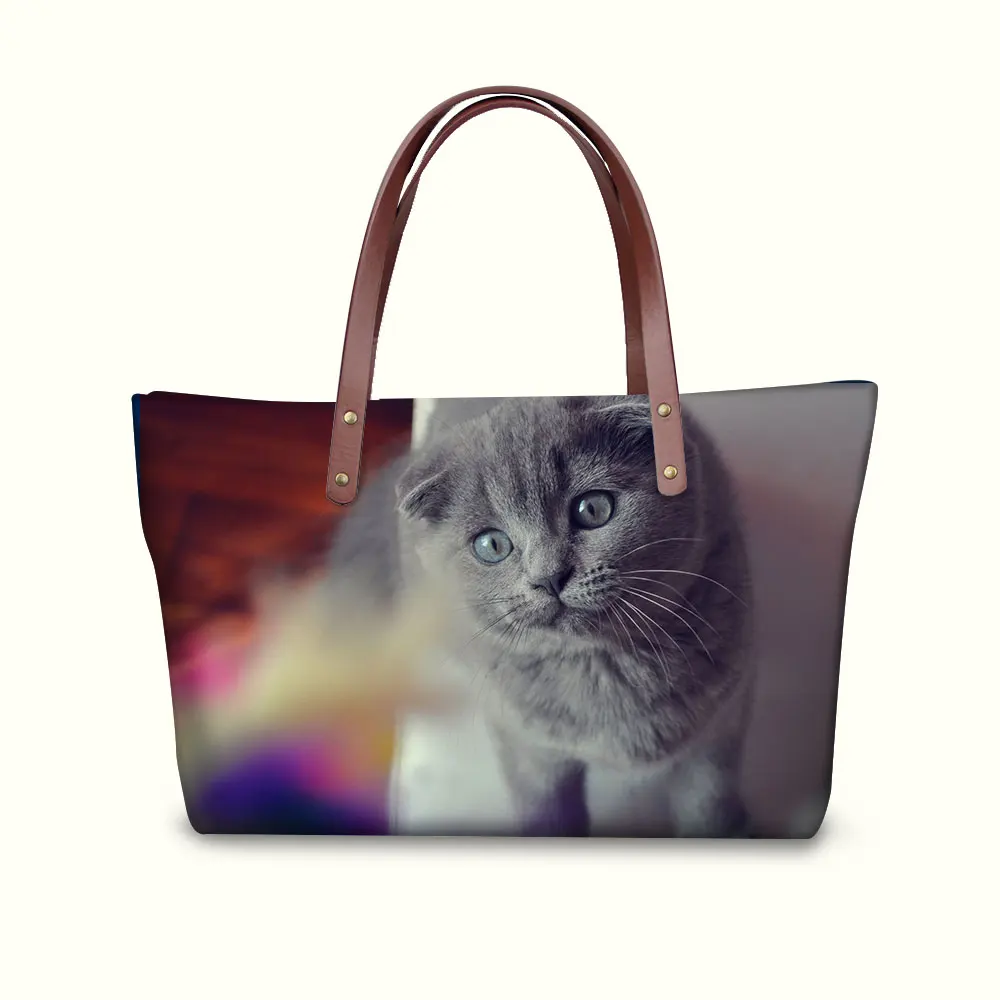 

Scottish Fold Cat Printing Luxury Handbags Women Bags Designer Shoulder Tote Leather Purse and Makeup Bag Sac a main femme
