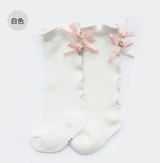 white ear bow Гетры для новорожденных; черные гетры с бантом для малышей; теплые хлопковые чулки с кружевом для маленьких девочек - Цвет: white ear bow