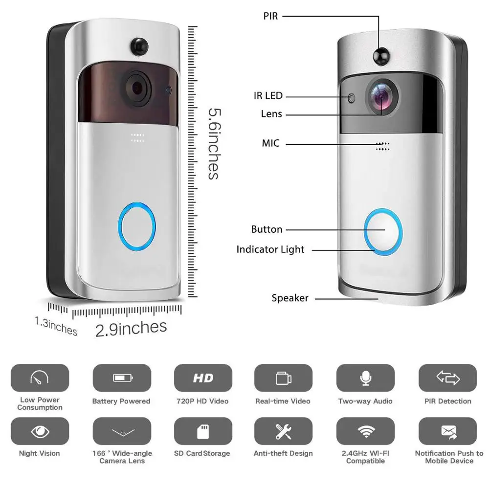 Видео дверной звонок умная Беспроводная Защита сети Wi Fi 720P Ubell приложение