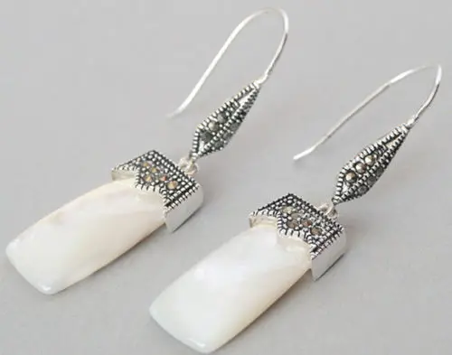 Благородные белые серьги из серебра 925 пробы и макасита 2"|earring necklace|silver huggie